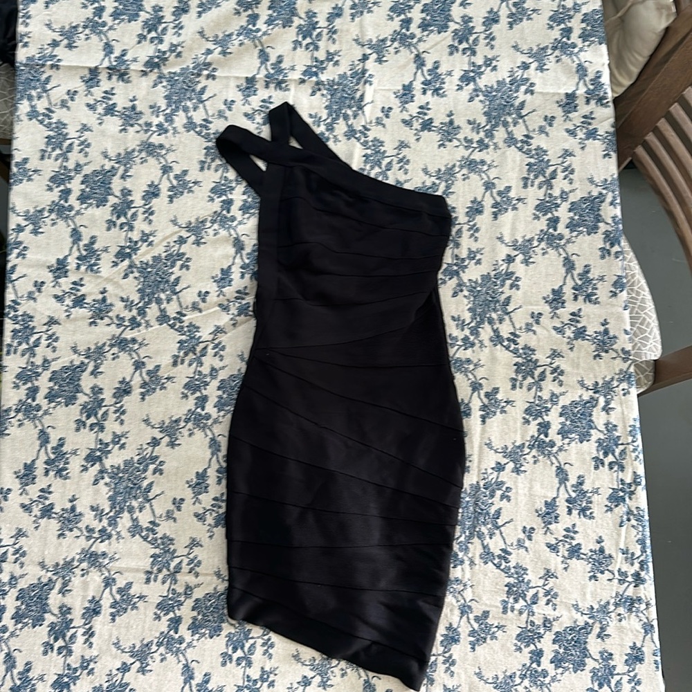 Herve leger black asymmetrical bandage dress size xs